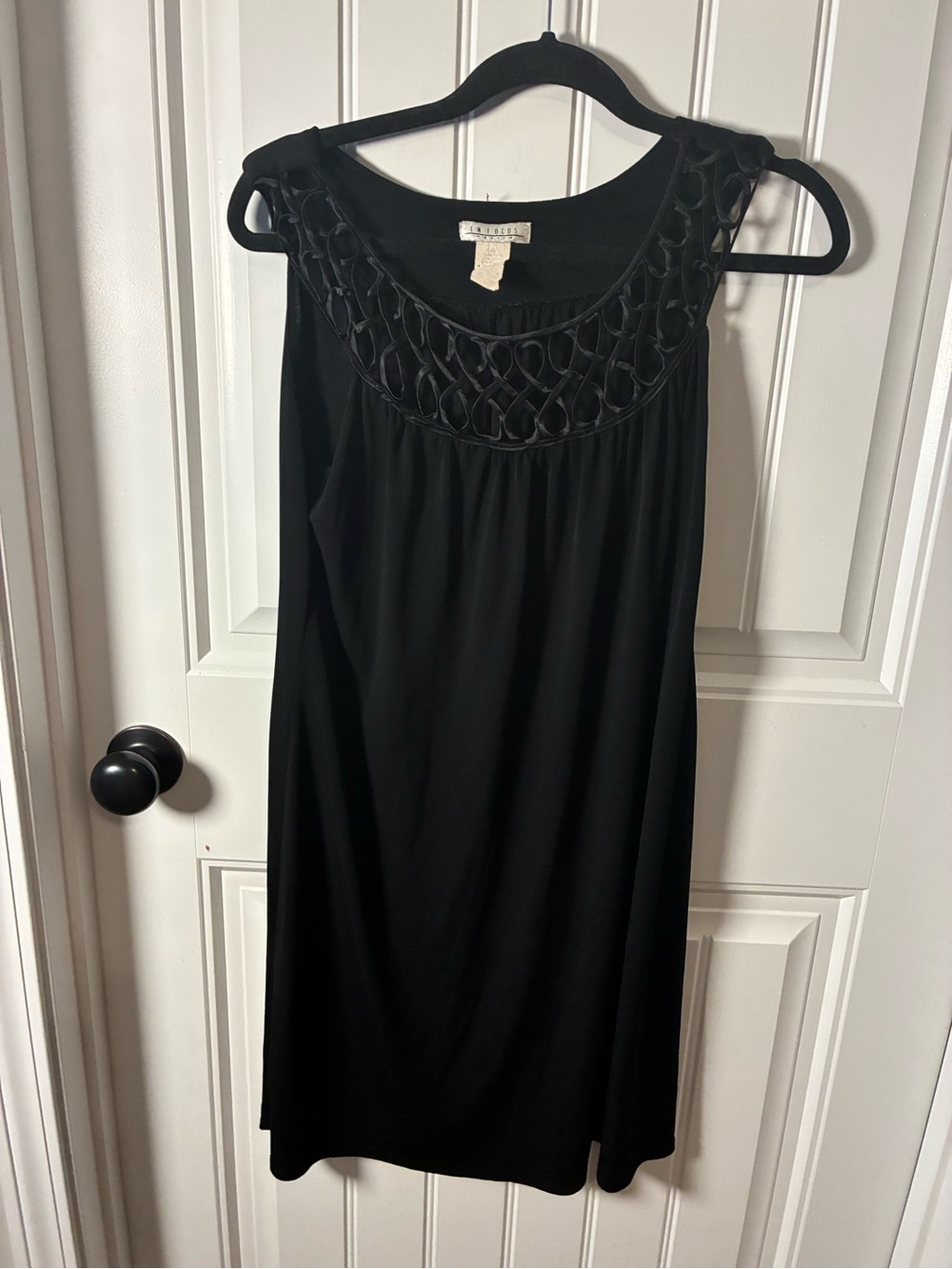 Enfocus Studio Black Sleeveless Mini Dress with Decorative Cutout Yoke
